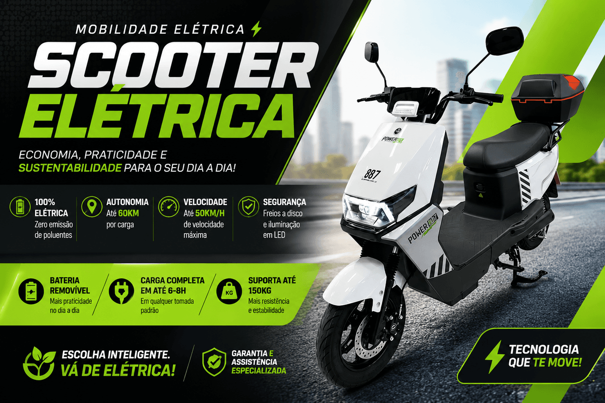 Smart Wheel 007 Power KZ007 Moto Elétrica 1000W 48V/24Ah Branca – Mobilidade Elétrica